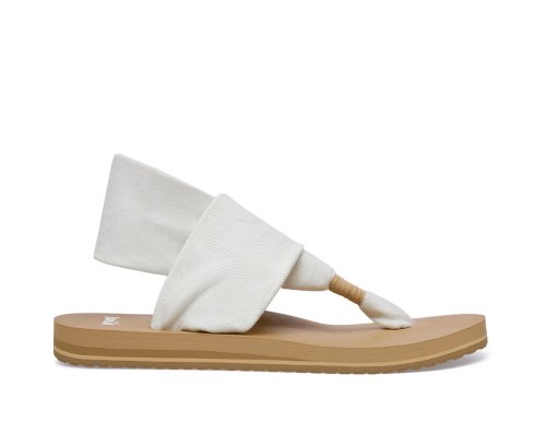 Sanuk Womens Sling ST Vegan White / Brown Sandals | RUDTAB359